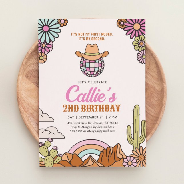 Retro 2. Rodeo Western Girl Birthday Einladung (Von Creator hochgeladen)