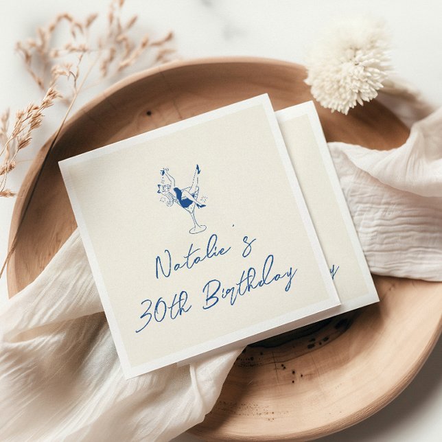 Retro 30. Blauer Handgezeichneter Meilenstein Spaß Serviette (Von Creator hochgeladen)