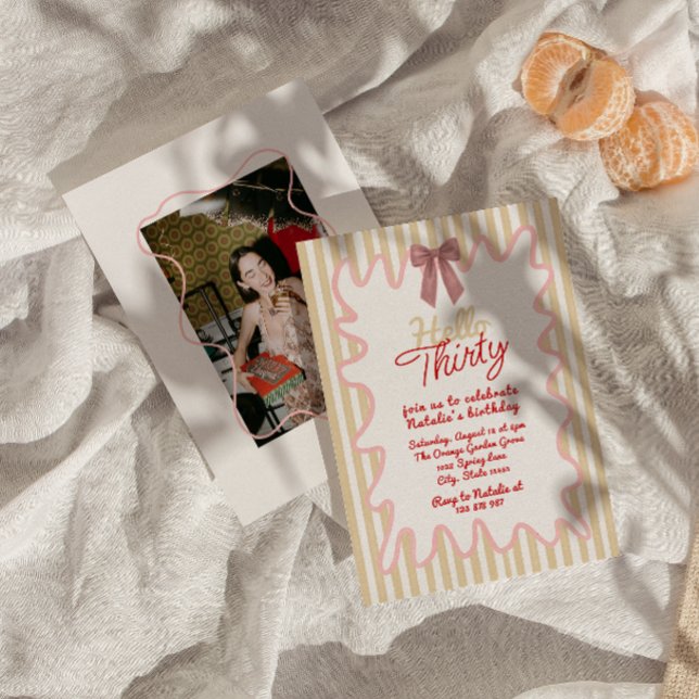 Retro 30. Bow Hallo Dreißig Foto Moderner Geburtst Einladung (Von Creator hochgeladen)