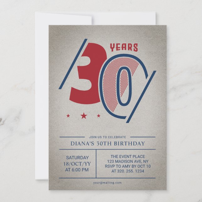 Retro 30. Geburtstag Einladung (Vorderseite)