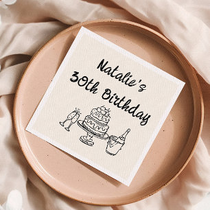 Retro 30. Handgezeichneter Cake Champagner zum Geb Serviette