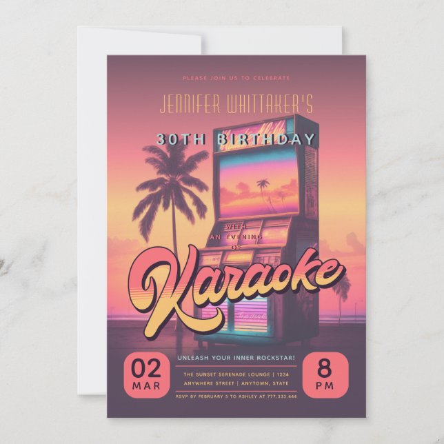 Retro 30e anniversaire Karaoke Party Invitation (Devant)