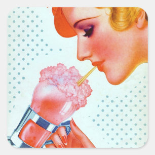Retro-30er-Milchshake-Aufkleber Quadratischer Aufkleber
