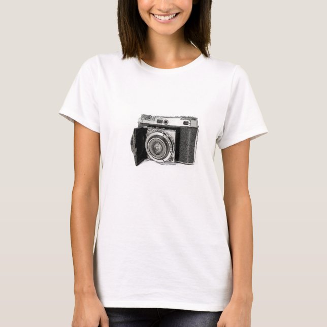 Retro 35 mm Filmkamera Fotograf Kunst Zeichnend T-Shirt (Vorderseite)