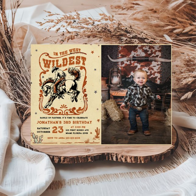 Retro 3. Rodeo Western Cowboy Birthday Foto Einladung (Von Creator hochgeladen)