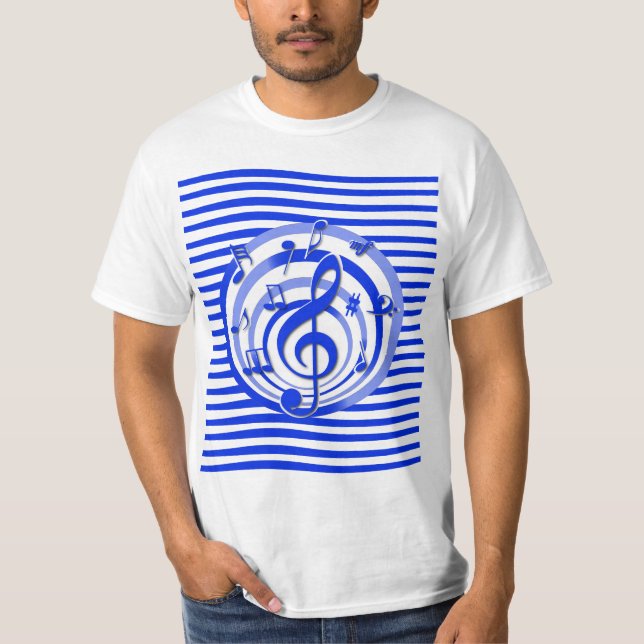 Retro 3D-Effekt Blaue musikalische Hinweise T-Shirt (Vorderseite)