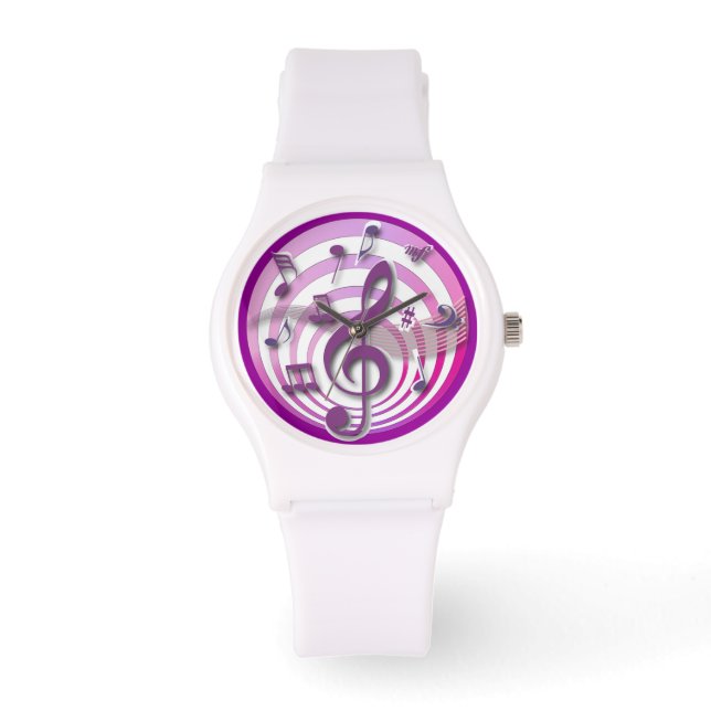 Retro 3D-Effekt Rosa musikalische Hinweise Armbanduhr (Vorderseite)