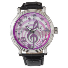 Retro 3D-Effekt Rosa musikalische Hinweise Armbanduhr