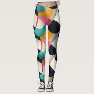 Retro 3D Geometrisches Muster in Aquamarin, rosa, Leggings
