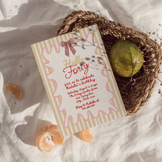 Retro 40. Hand bemalt Bow Hallo 40 Geburtstag Einladung