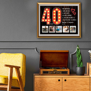 Retro 40. Jubiläum Hearts Benutzerdefinierte Fotoc Poster