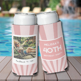 Retro 40th Birthday Pink Stripe Can Cooler Selters Dosenkühler