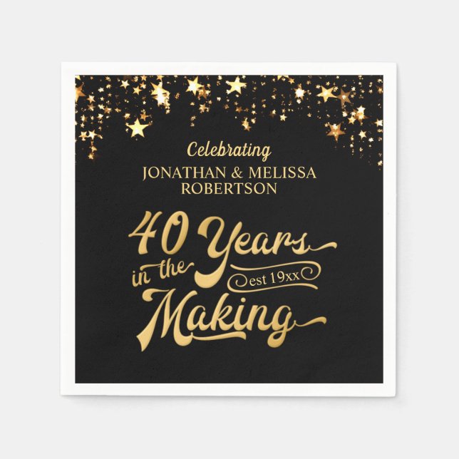 Retro 40th Wedding Anniversary Black Gold Stars Serviette (Vorderseite)