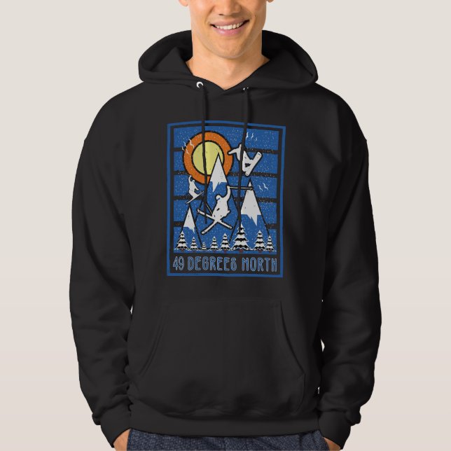 Retro 49 Grad Nord Ski Sonnenuntergang Hoodie (Vorderseite)