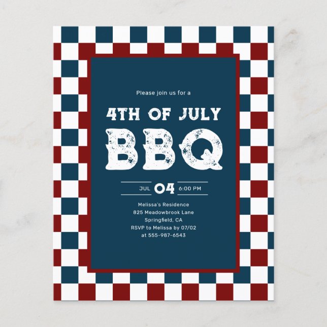 Retro 4. Juli BBQ-Party Kariert  Flyer (Vorne)