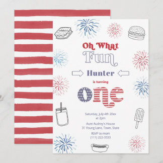 Retro 4. Juli Feuerwerk 1. Geburtstag Party Einladung