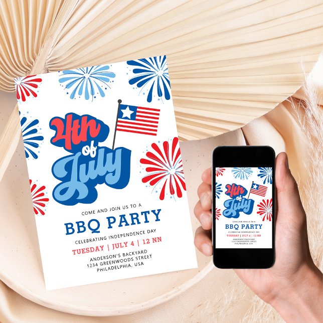 Retro 4. Juli Fireworks America Flag GRILLEN Party Einladung (Von Creator hochgeladen)