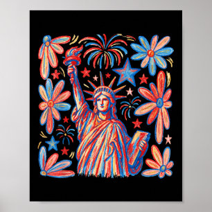 Retro 4. Juli Freiheitsstatue Girl Wome Poster