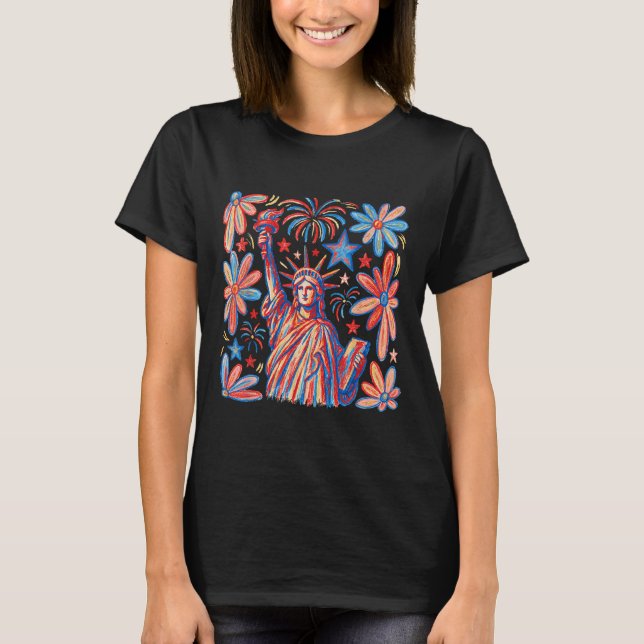 Retro 4. Juli Freiheitsstatue Girl Wome T-Shirt (Vorderseite)