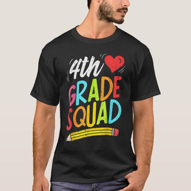 Retro 4th Fourth Grade Squad Pencil Back To School T-Shirt (Vorderseite)