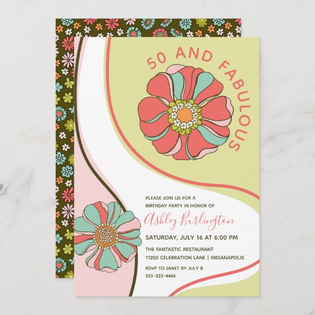 Retro 50 & Fabulous Super Floral Invitation (Devant / Derrière)