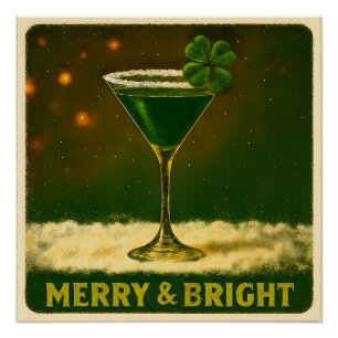 Retro 50er 4-Blatt-Klee Irischer Weihnachts-Martin Poster