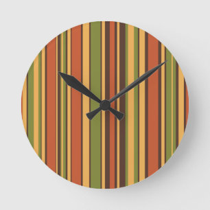 Retro 50er 60er 70er Streifen Orange Avocado Braun Runde Wanduhr