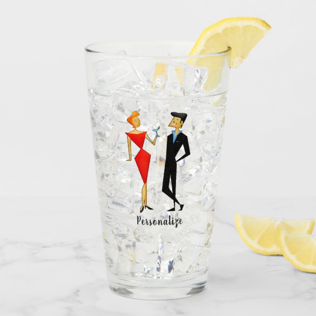 Retro 50er Art Deco Rotes Schwarzes Party Trinken Glas (Rückseite Ice)