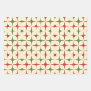 Retro 50er Atomic Age Weihnachtsmuster Sternexplos Geschenkpapier Set