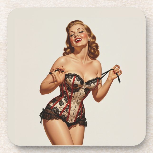 Retro 50er Button-Up Beauty Getränkeuntersetzer (Vorderseite)