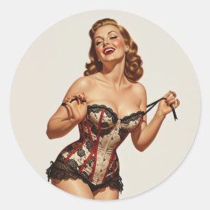 Retro 50er Button-Up Beauty Runder Aufkleber