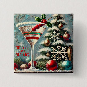 Retro 50er Cranberry-Schneeflocken Weihnachts-Mart Button