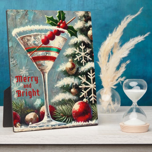 Retro 50er Cranberry Snowflake Weihnachten Martini Fotoplatte (Seite)