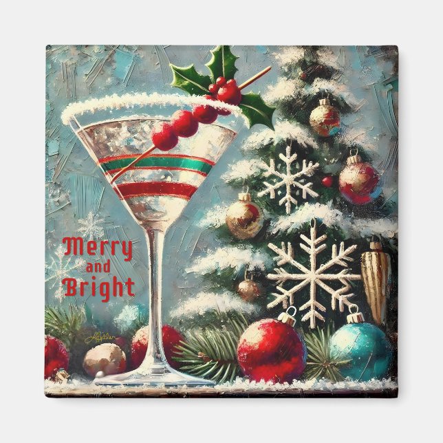 Retro 50er Cranberry Snowflake Weihnachten Martini Magnet (Vorne)