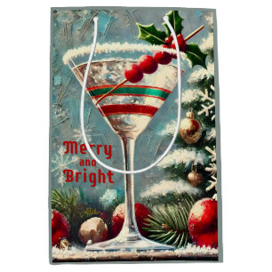 Retro 50er Cranberry Snowflake Weihnachten Martini Mittlere Geschenktüte