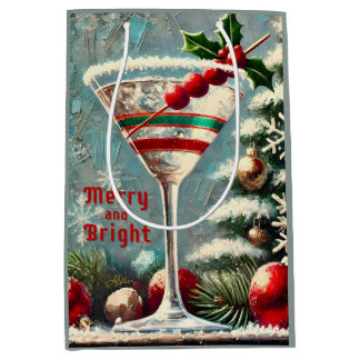 Retro 50er Cranberry Snowflake Weihnachten Martini Mittlere Geschenktüte