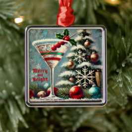 Retro 50er Cranberry Snowflake Weihnachten Martini Ornament Aus Metall