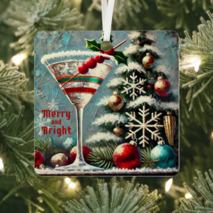Retro 50er Cranberry Snowflake Weihnachten Martini Ornament Aus Metall