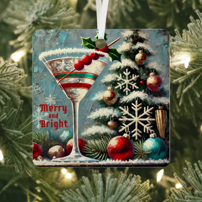 Retro 50er Cranberry Snowflake Weihnachten Martini Ornament Aus Metall (InSitu)