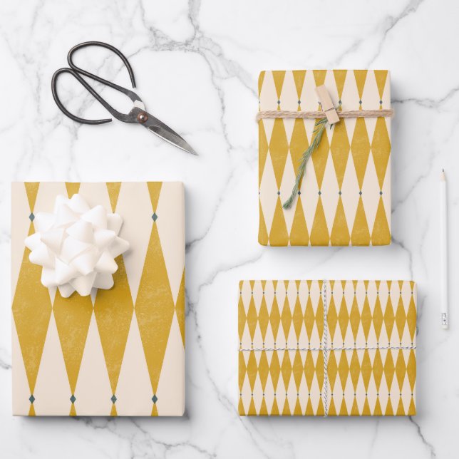 Retro 50er Diamond Geometric Muster Geschenkpapier Set (Vorderseite)