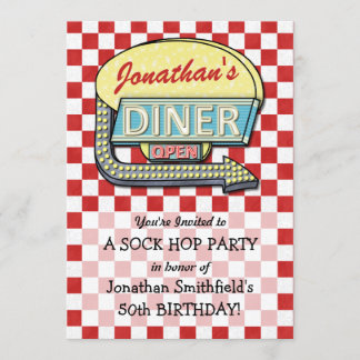 Retro 50er Diner Sock Hop Geburtstagsparty Thema R Einladung
