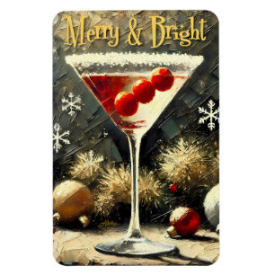 Retro 50er Dreifach-Kranbeeren-Weihnachts-Martini Magnet