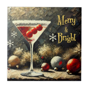 Retro 50er Dreifach-Preiselbeer-Weihnachts-Martini Fliese