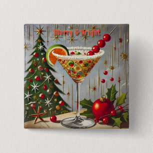 Retro 50er Fröhliche Weihnachts-Cocktail Süßigkeit Button