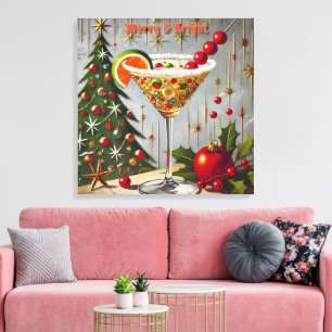 Retro 50er Fröhliche Weihnachts-Cocktail Süßigkeit Leinwanddruck