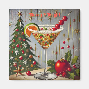 Retro 50er Fröhliche Weihnachts-Cocktail Süßigkeit Magnet