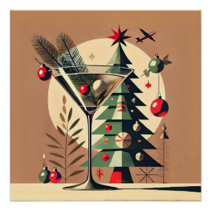 Retro 50er Jahre Jet Set Weihnachtsbaum Martini Poster