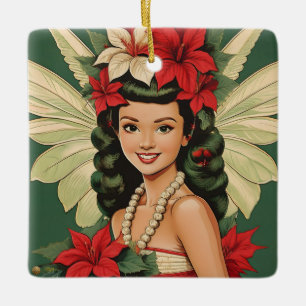 Retro 50er Jahre Tropisches Weihnachten Prinzessin Keramikornament