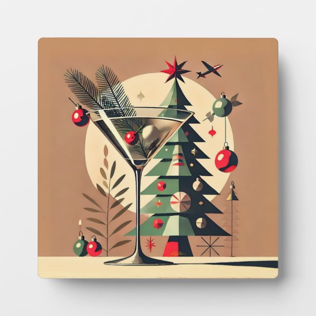 Retro 50er Jet Set Weihnachtsbaum Martini Fotoplatte (Vorderseite)