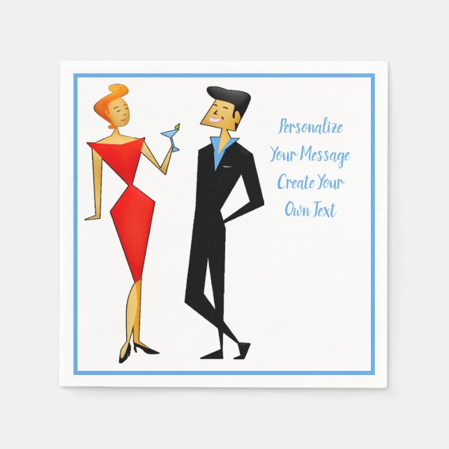 Retro 50er Man Woman Couple Cocktail Party Serviette (Vorderseite)